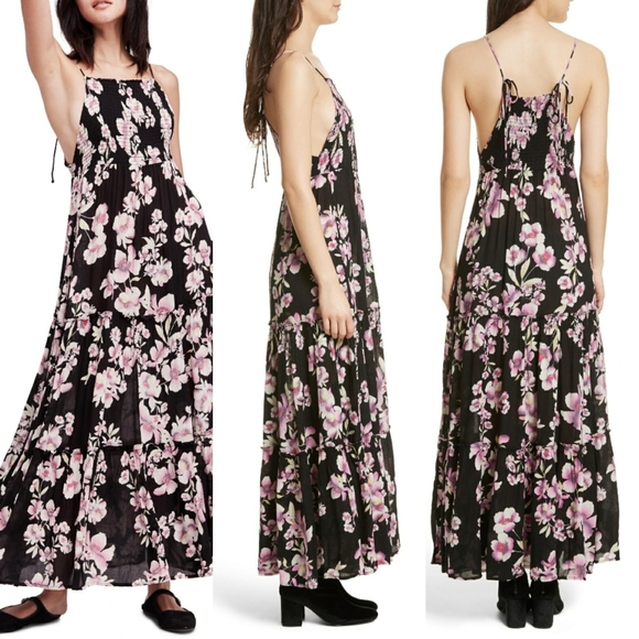Free People Dresses & Skirts - FREE PEOPLE Black Onyx Garden Party Floral Print Maxi Dress NWT Aize Extra Small